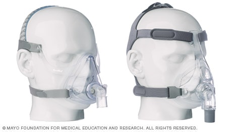 Photos of two full-face CPAP masks that cover nose and mouth