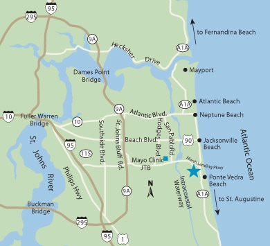 Jacksonville Beach 家庭医学诊所地图